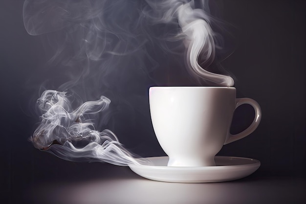 Xícara de café branco com fumaça em fundo transparente Design realista generativo ai