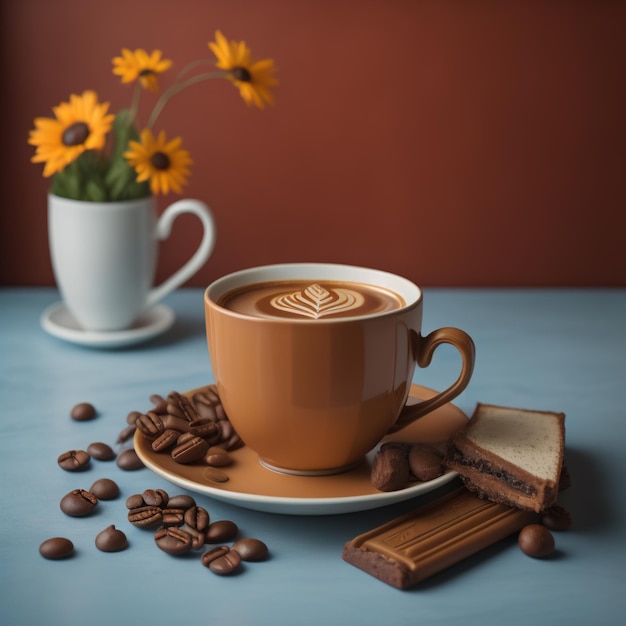 Xícara de café com barras de chocolate