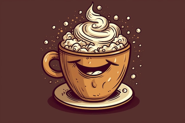 Xícara de café com chantilly em estilo cartoon AI gerado