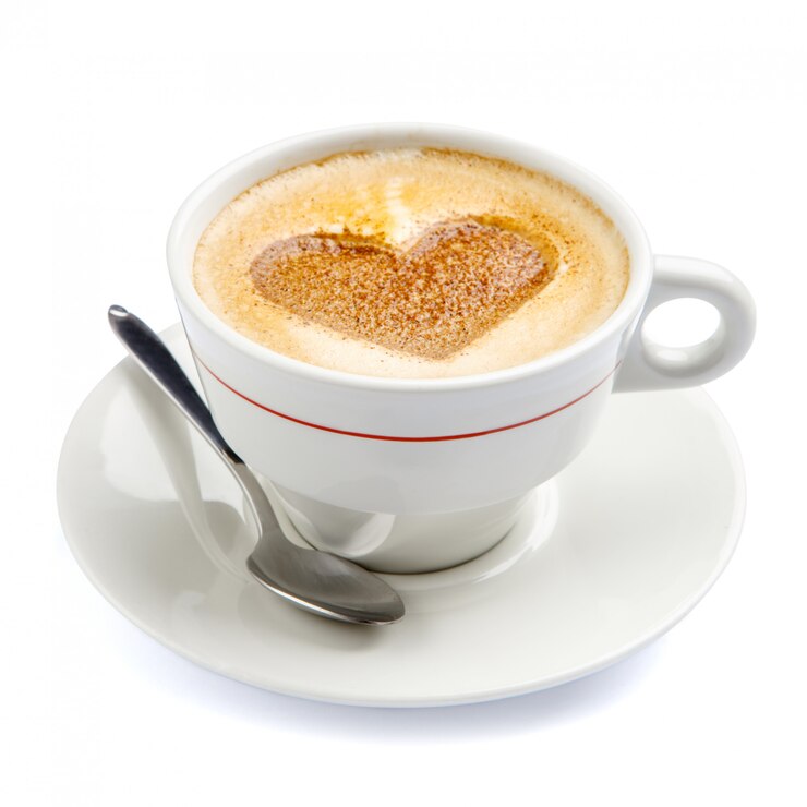 Foto xícara de café com forma de coração feita de espuma