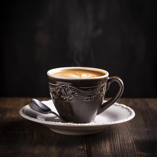 Xícara de café com fundo de estúdio escuro