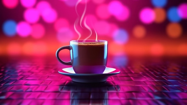 Xícara de café com fundo neon Generative ai