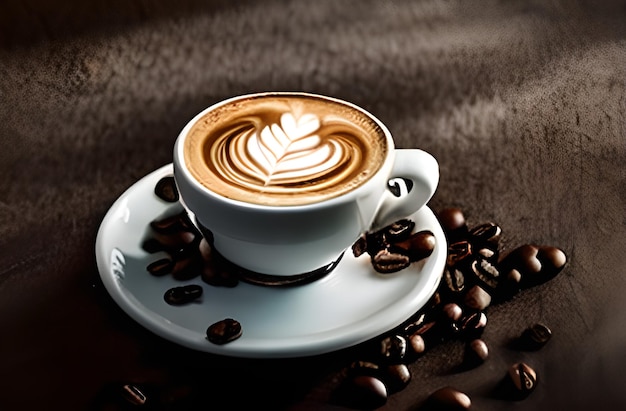 Xícara de café com leite em forma de coração e ilustração de café AI Generated