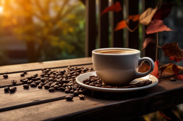 Xícara de café com leite sobre fundo escuro Café com leite quente ou Cappuccino preparado com leite em madeira