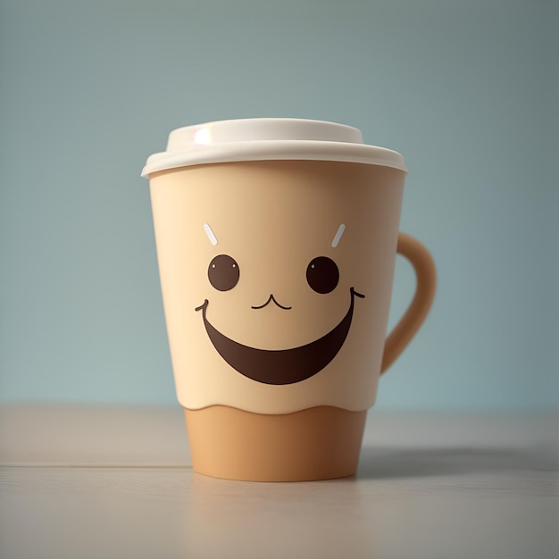 Xícara de café com sorriso feliz