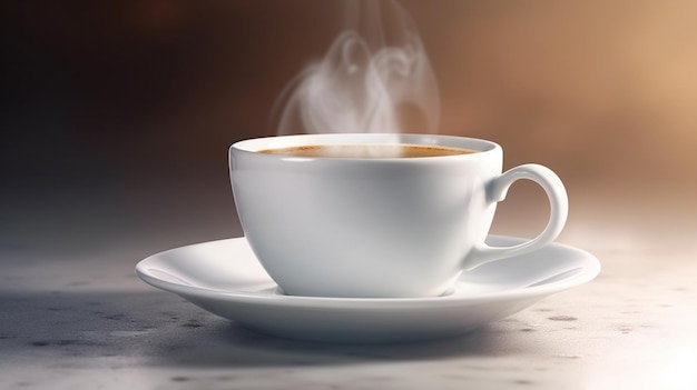 Xícara de café com vapor em backgroundgenerative ai escuro