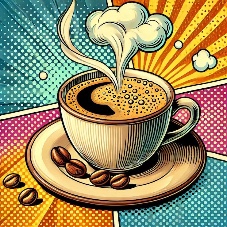 xícara de café de arte pop