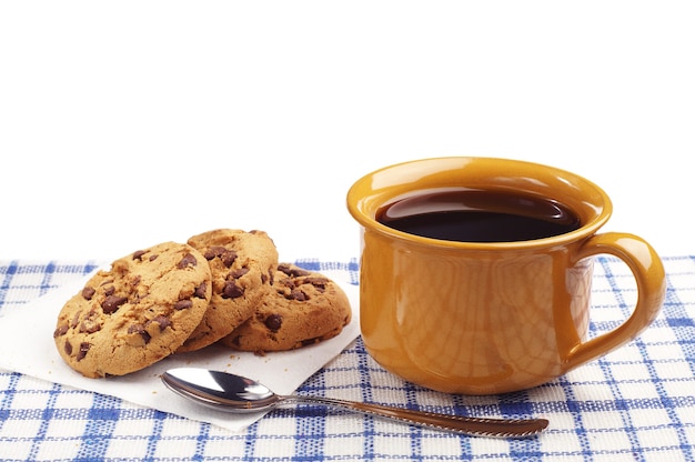 Foto xícara de café e biscoitos