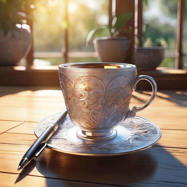 xícara de café e chá em cima da mesa pela manhãxícara de café com um livro em cima da mesa