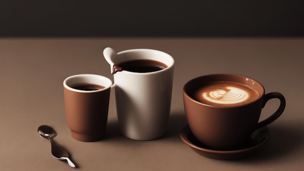 Xícara de café e pires com desenho na espuma