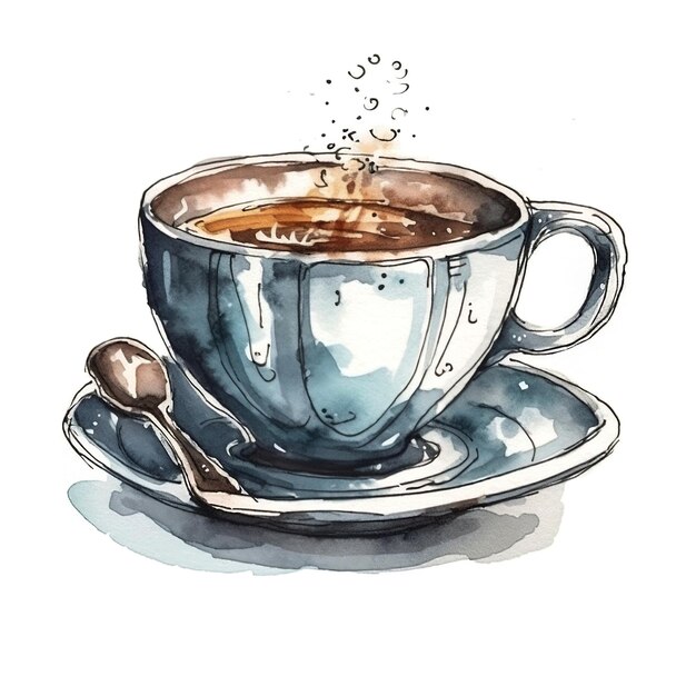 Xícara de café em aquarela Esboço ilustração estilo mão desenhar rabisco Ícone logotipo impressão sublimação clipart gerado por IA