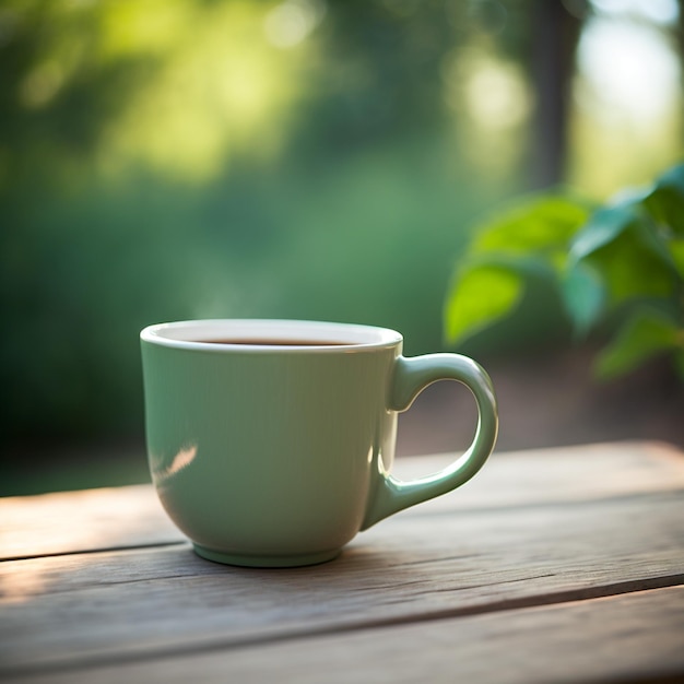 Xícara de café em imagens de ilustração de fundo de mesa de madeira geradas por ia