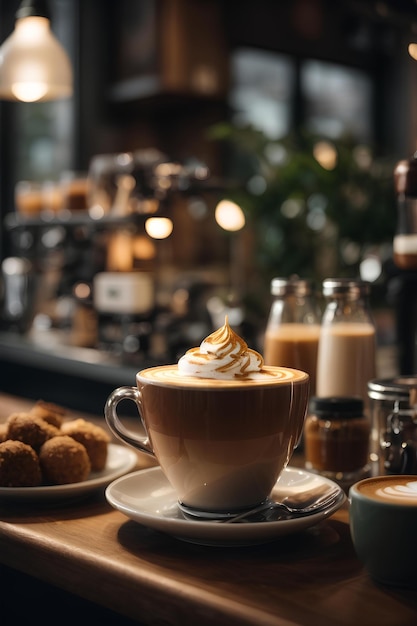 Foto xícara de café em show artístico de café