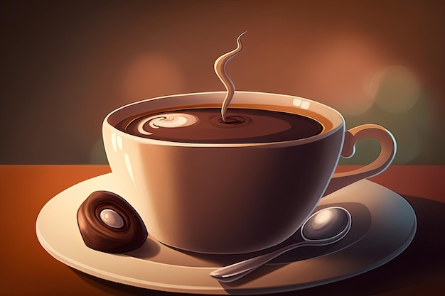 Xícara de café em um café