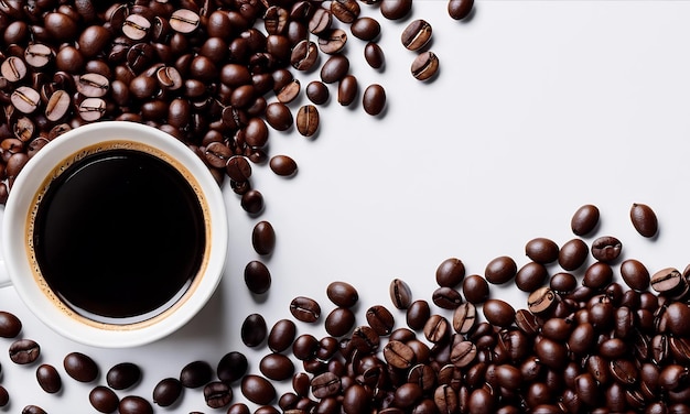 xícara de café grãos de café quente café expresso xícara de cafe com grãos de fundo de grão de café