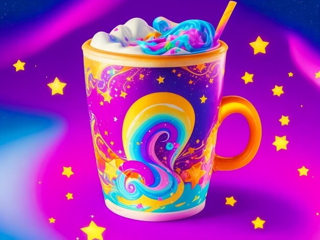 Foto xícara de café mágica no estilo lisa frank