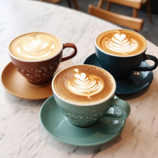 Xícara de café na mesa com fundo de restaurante e luzes agradáveis