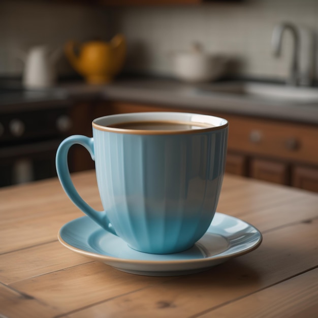 Xícara de café na mesa da cozinha