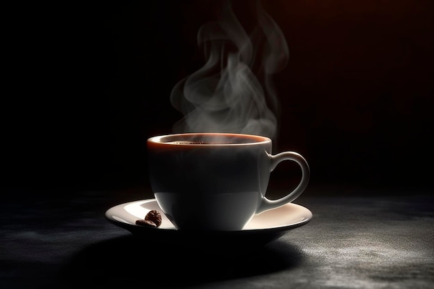 Xícara de café quente em um pires