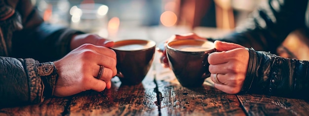 Foto xícara de café quente nas mãos foco seletivo