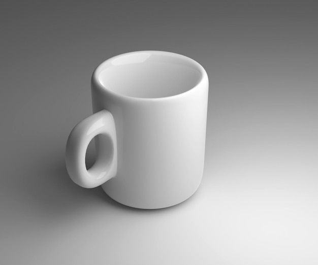 Xícara de café vazia na renderização 3d de fundo cinza