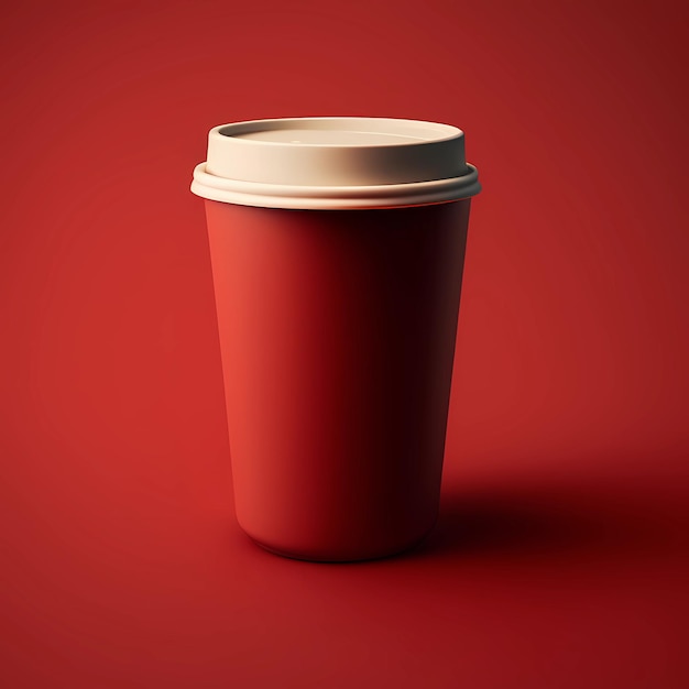 Xícara de café vazia vermelha no modelo de maquete de fundo vermelho