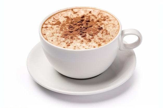 xícara de cappuccino isolada em branco