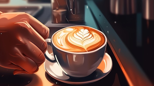 Xícara de cappuccino ou café com leite em preparação Cor brilhante Generative Ai