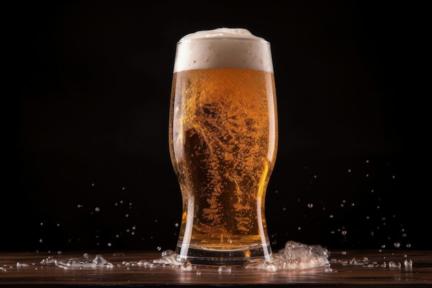 Foto xícara de cerveja cheia de espuma de cerveja flui pelos lados do copo