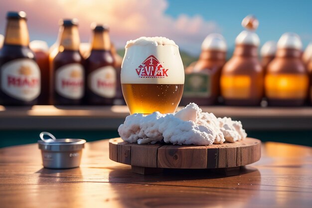 Foto xícara de cerveja malte vinho bebida de cerveja publicidade fundo papel de parede cerveja criativa renderização mockup