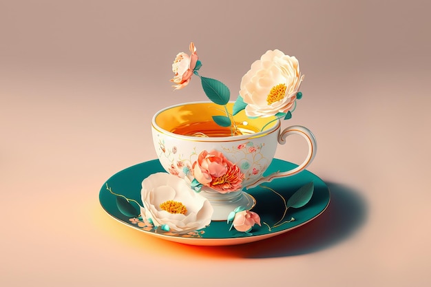 Xícara de chá com flores