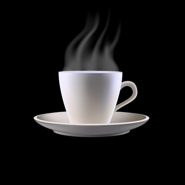 Xícara de chá com vapor isolado no fundo preto. Imagem vetorial de Copa.