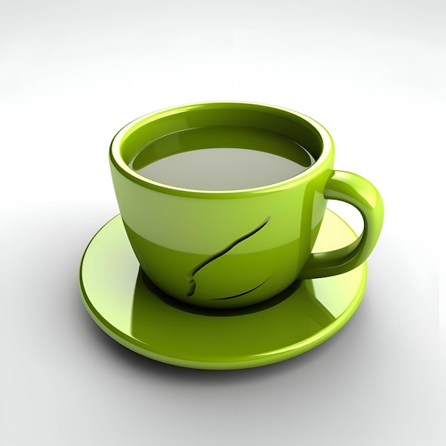 xícara de chá verde em um fundo branco renderização 3D