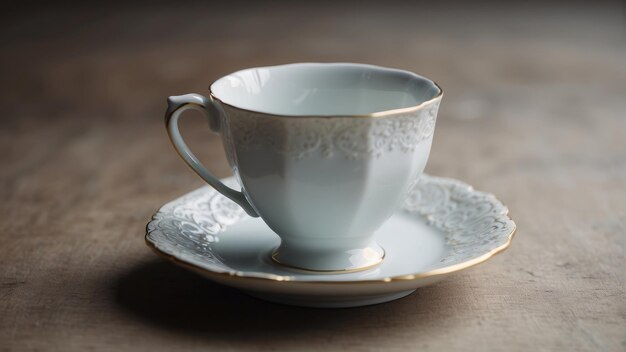 xícara de chá vintage com desenho floral no prato