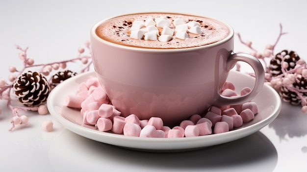 xícara de chocolate quente com marshmallows