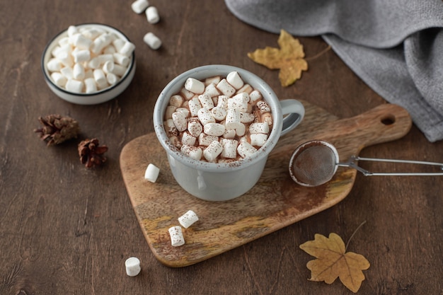 Xícara de chocolate quente com marshmallows