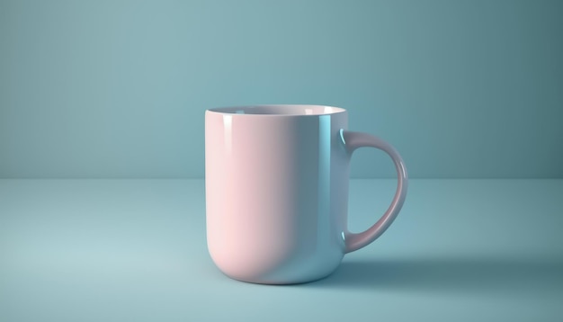 Xícara em branco branca sobre fundo azul claro Xícara de chá ou maquete de caneca de café Ilustração generativa AI