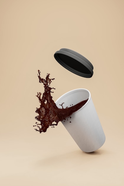 Foto xícara para café, respingo de café. renderização 3d