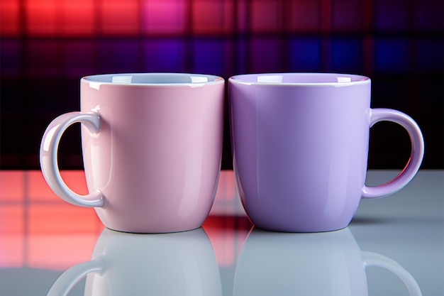 Foto xícaras de café para casais em roxo da moda