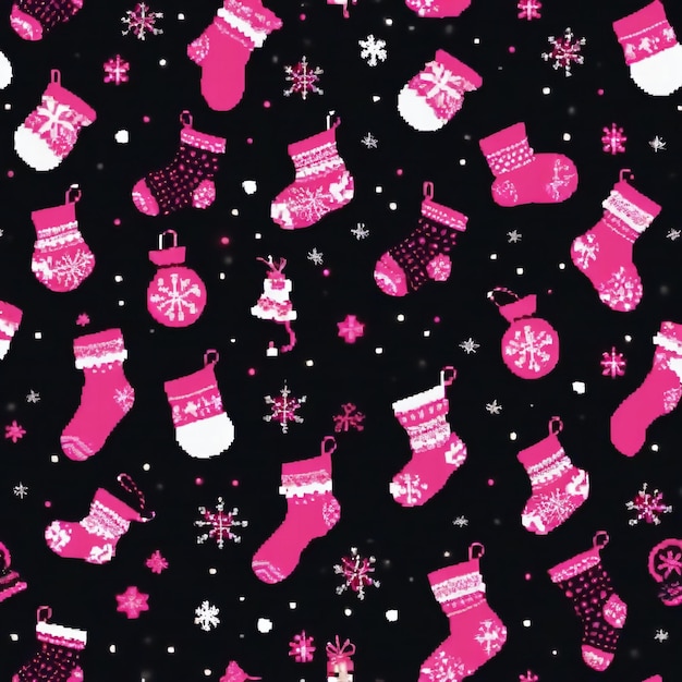 Xmas schwarze und rosa Socke Pixel Art Design Socken Kreative Kleidung
