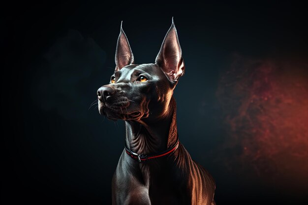 Xoloitzcuintli perro mexicano desnudo sobre un fondo negro Ai arte generativo