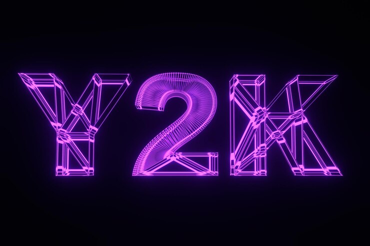 Foto y2k años del segundo milenio abreviatura texto brillante en rojo 3d render
