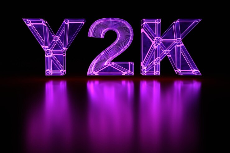 Foto y2k años del segundo milenio abreviatura texto brillante en rojo 3d render