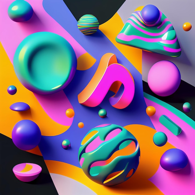 Y2k coloridas formas maravillosas ilustración de papel tapiz moderno