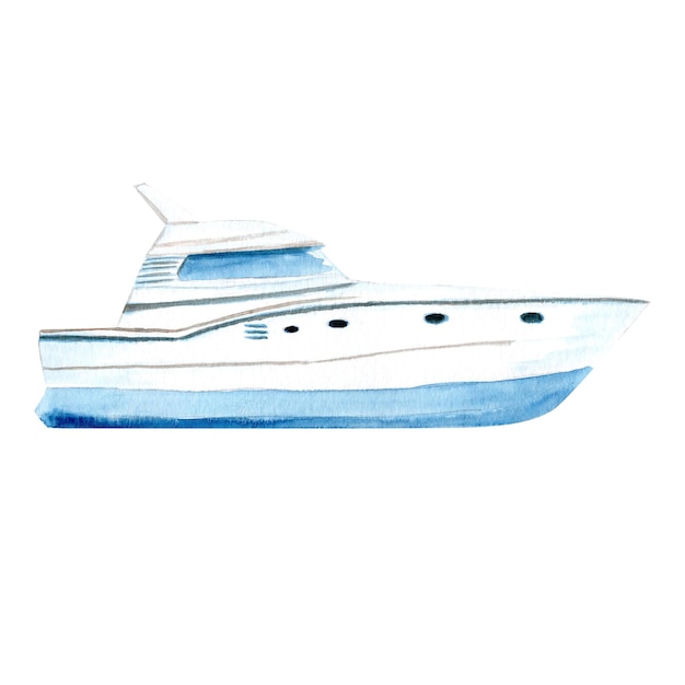 Yacht Aquarell Illustration isoliert auf weiß Hand gemalt Clip Art perfekt für für Karten Banner Werbung Einladungen Führungen Karten und Bücher Reisereisen Design Blau-Weiß monochrom