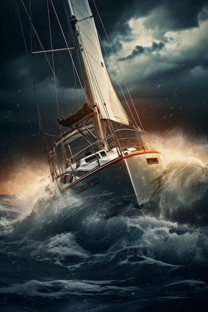 Yacht im Ozean in einem Sturm Generative KI