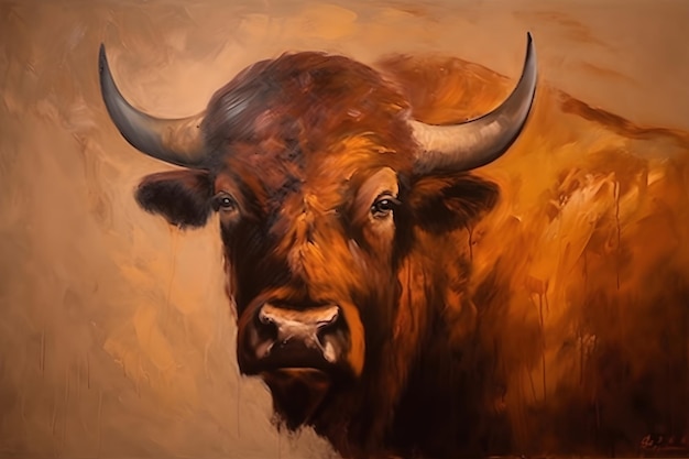 Yak búfalo animal creado en impresionismo estilo de pintura al óleo ai generativo
