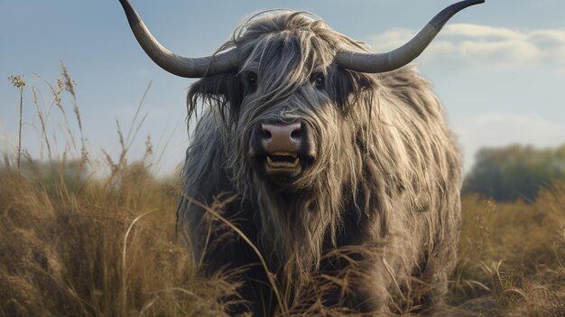 Foto yak escocés peludo en los campos holandeses