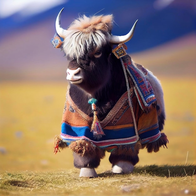 Yak parado encima de un campo cubierto de hierba ai generativo