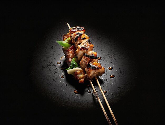 Yakitori-Spieß Japanisches gegrilltes Fleisch auf Holzkohle, erstellt mit generativer KI